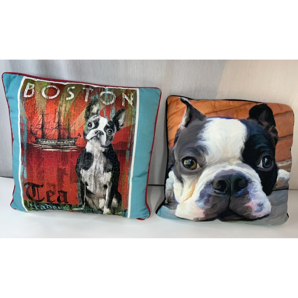 2 Boston Terrior Throw Pillows Robert McClintock Patrick O'Brien 17"